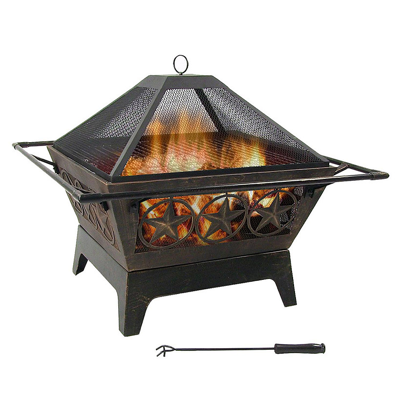 Sunnydaze Outdoor Camping or Backyard Steel Northern Galaxy Fire Pit with Cooking Grill Grate, Spark Screen, and Log Poker - 32" Image