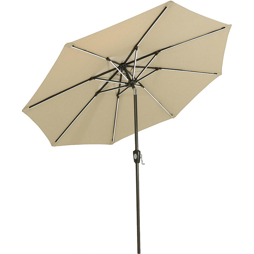 Sunnydaze Outdoor Solution-Dyed Sunbrella Patio Umbrella with Solar Light Bars and Tilt - 9' - Beige Image
