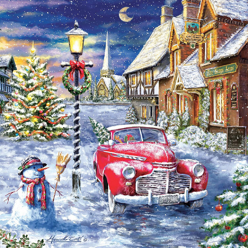 Sunsout A Red Car for Christmas 500 pc  Jigsaw Puzzle Image