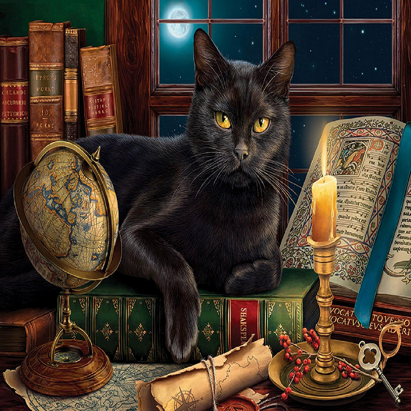 Sunsout Black Cat by Candlelight 500 pc Large Pieces Jigsaw Puzzle Image