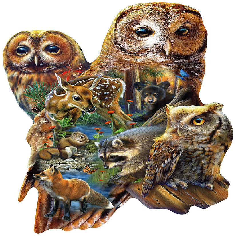 Sunsout Forest Owls 1000 pc Special Shape Jigsaw Puzzle Image