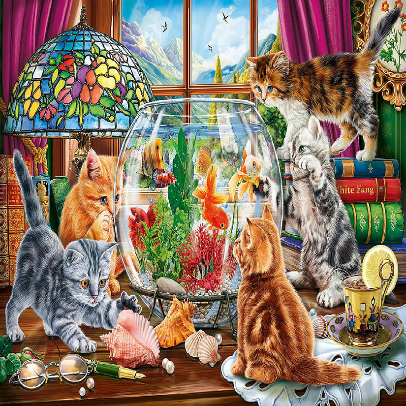 Sunsout Kittens and the Aquarium 500 pc Large Pieces Jigsaw Puzzle Image