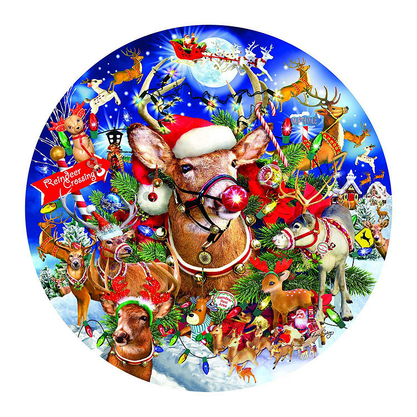 Sunsout Reindeer Madness 1000 pc Round Jigsaw Puzzle Image