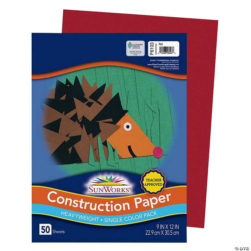 Sunworks&#174; Red 9" x 12" Heavyweight Construction Paper - 50 Sheets Image