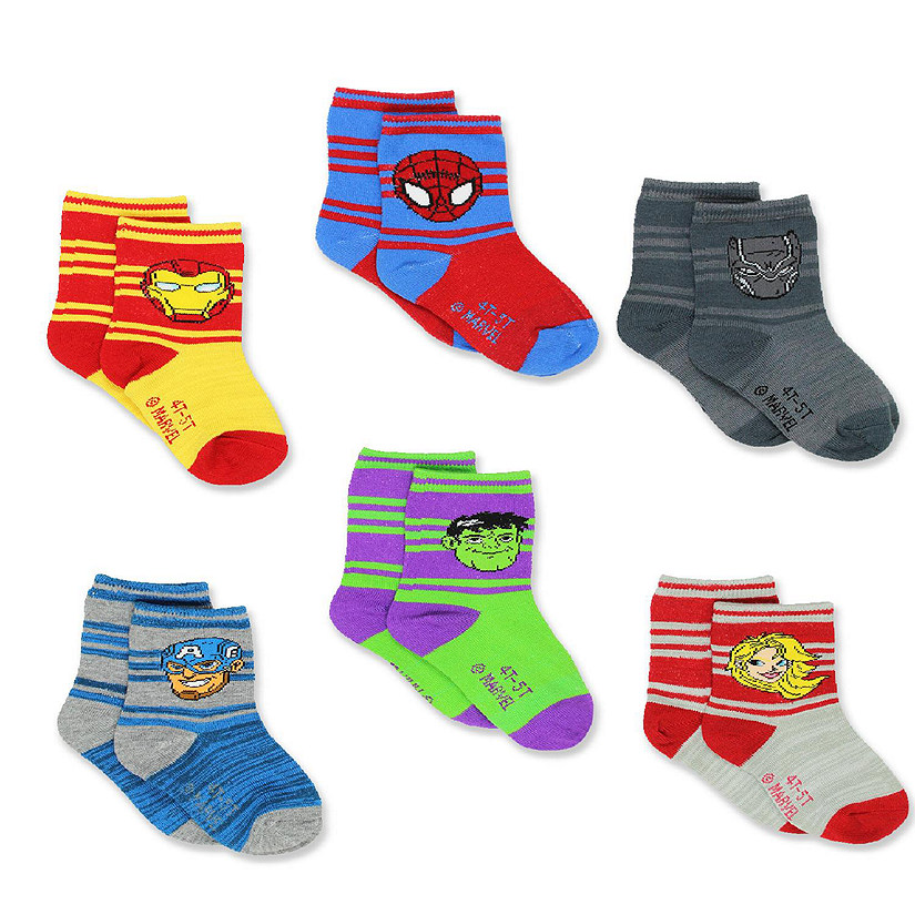 Super Hero Adventures Avengers Kids Toddlers 6 pack Crew Socks (5-7 yrs, Red/Multi) Image