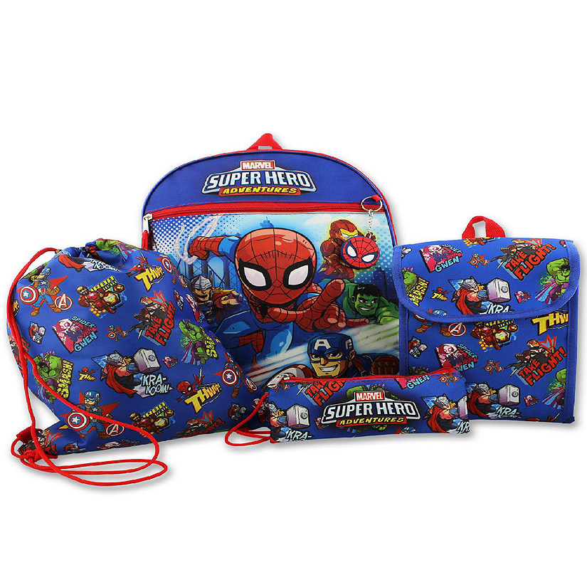 Super Hero Adventures Boys 5 piece Backpack and Snack Bag School Set  (One Size, Blue/Red) Image