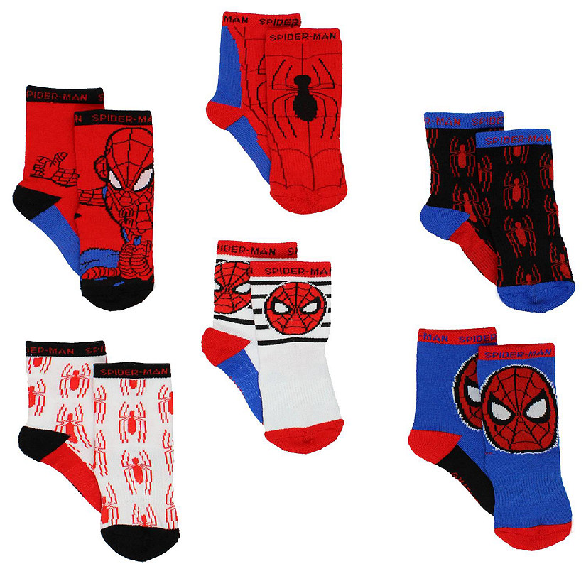 Super Hero Adventures Spider-Man Boys Toddler 6 pack Crew Socks (4T-5T, Spider-Man Multi) Image