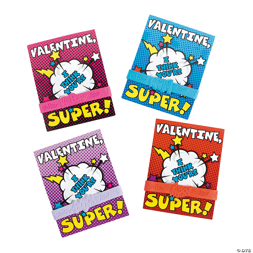 Superhero Rubber Bracelet Valentine Exchanges with Card for 12 Image
