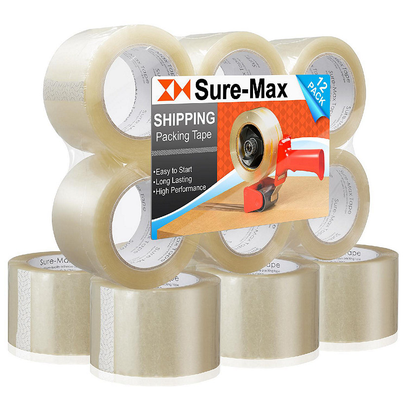 Sure-Max 12 Rolls 3" Extra-Wide Clear Shipping Packing Moving Tape 110 yard/330' ea -2mil Image