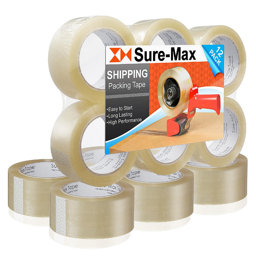 Sure-Max 12 Rolls Carton Sealing Clear Packing Tape Box Shipping - 1.8 mil 2" x 110 Yards Image