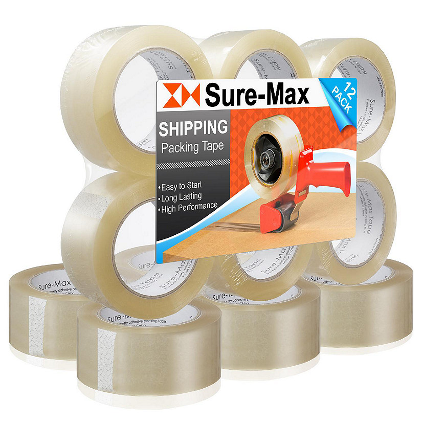 Sure-Max 12 Rolls Carton Sealing Clear Packing Tape Box Shipping - 2 mil 2" x 110 Yards Image