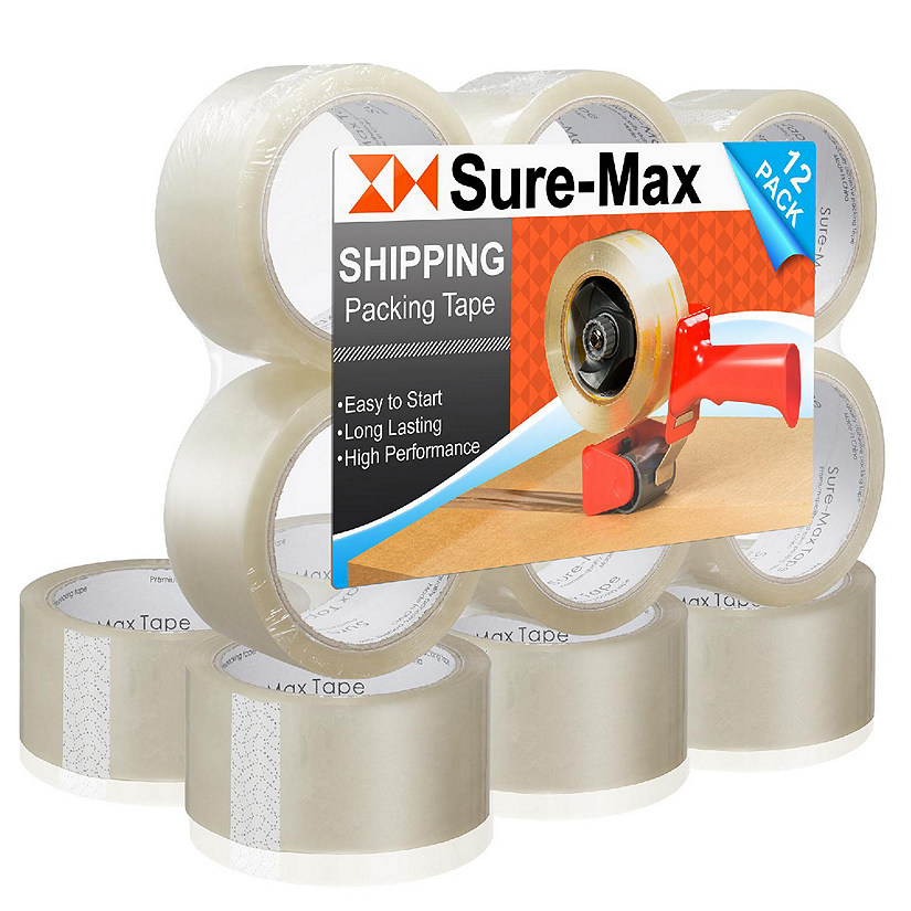 Sure-Max 12 Rolls Clear Box Sealing Packing Tape Shipping - 2 mil 2" x 55 Yards (165') Image