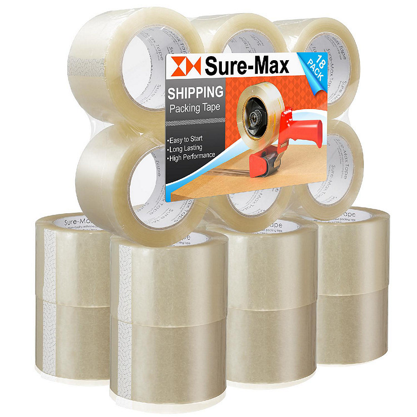 Sure-Max 18 Rolls 3" Extra-Wide Clear Shipping Packing Moving Tape 110 yard/330' ea -2mil Image