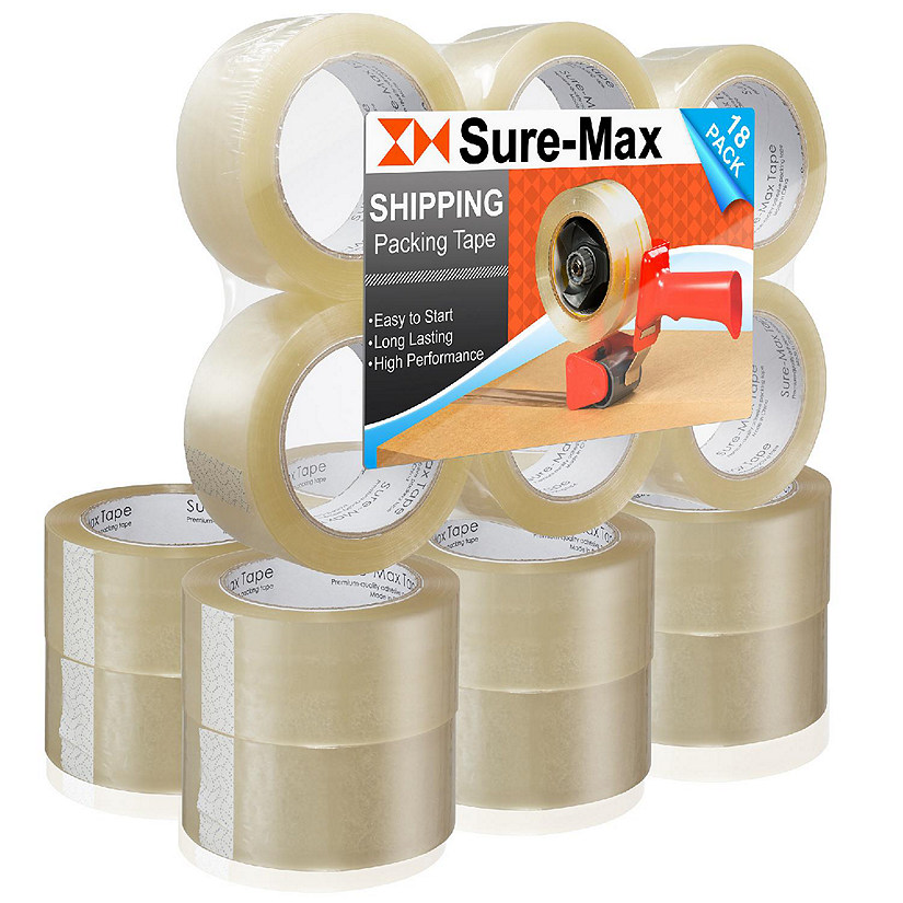 Sure-Max 18 Rolls Carton Sealing Clear Packing Tape Box Shipping- 1.8 mil 2" x 110 Yards Image