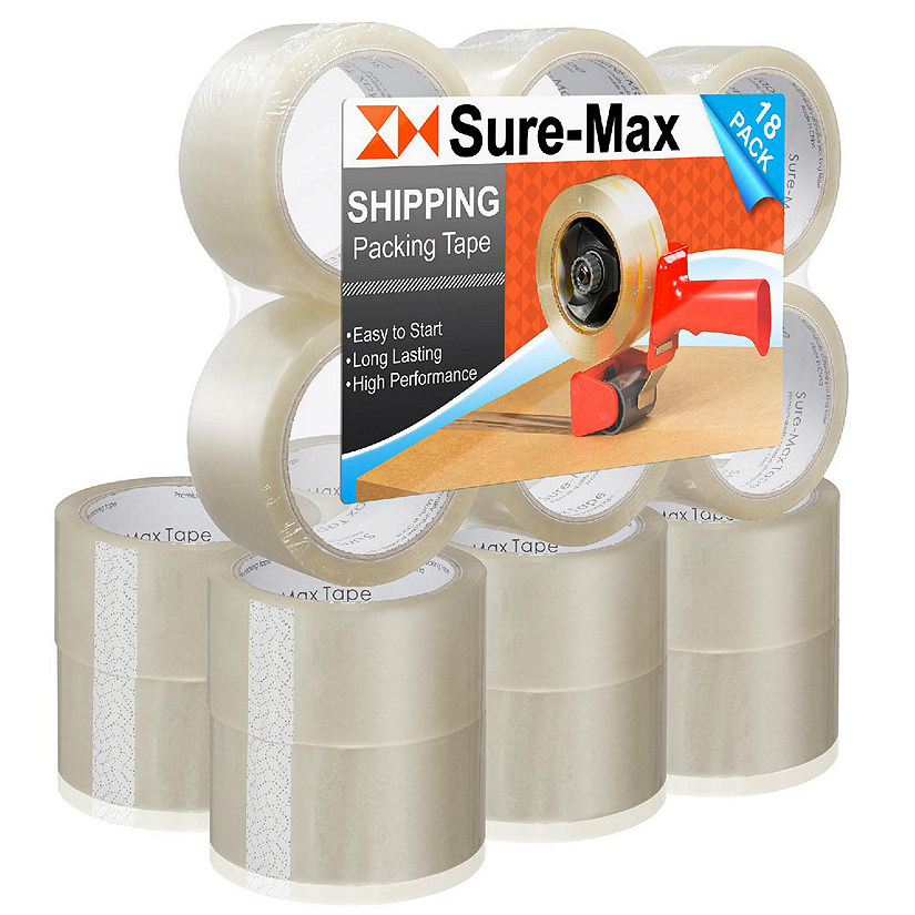 Sure-Max 18 Rolls Carton Sealing Clear Packing Tape Box Shipping - 2 mil 2" x 55 Yards Image