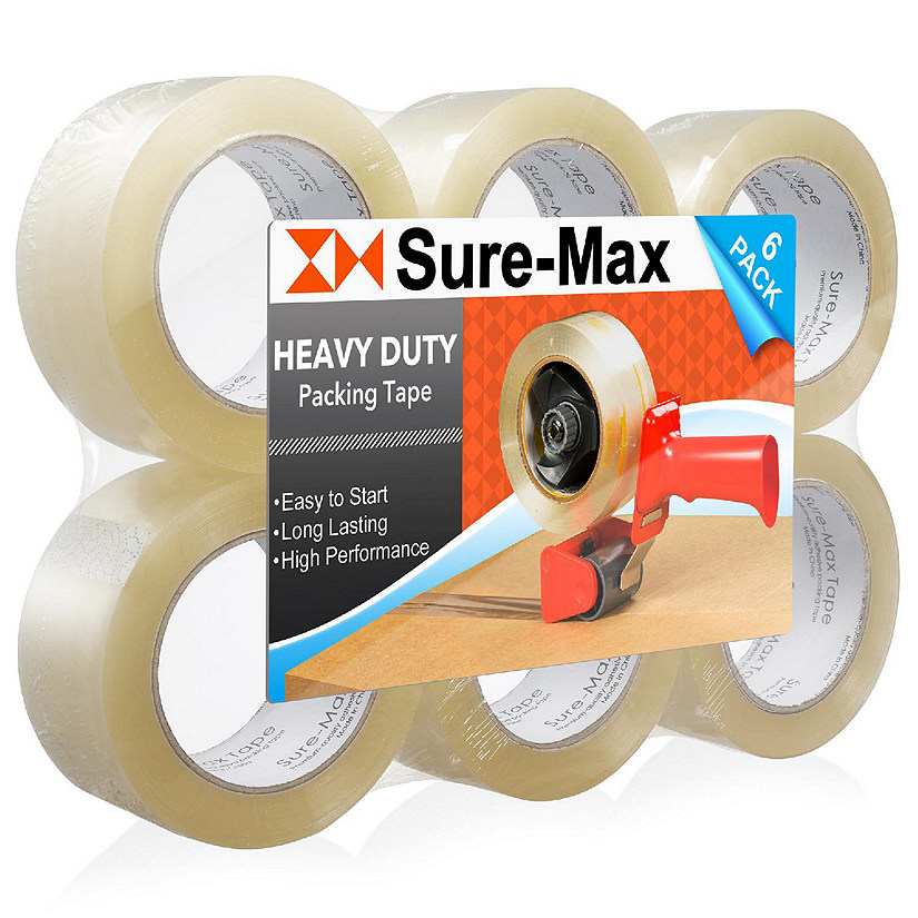 Sure-Max 6 Rolls 2" Heavy-Duty 2.7mil Clear Shipping Packing Moving Tape 120 yards/360' Image