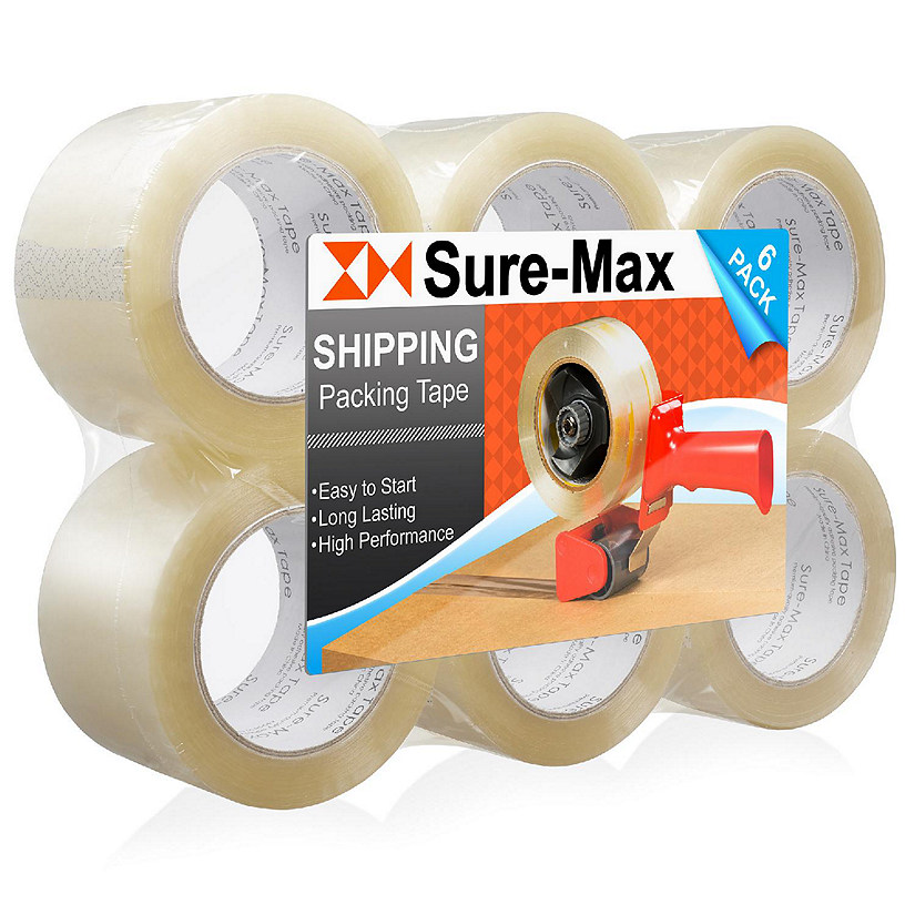 Sure-Max 6 Rolls 3" Extra-Wide Clear Shipping Packing Moving Tape 110 yard/330' ea - 2mil Image