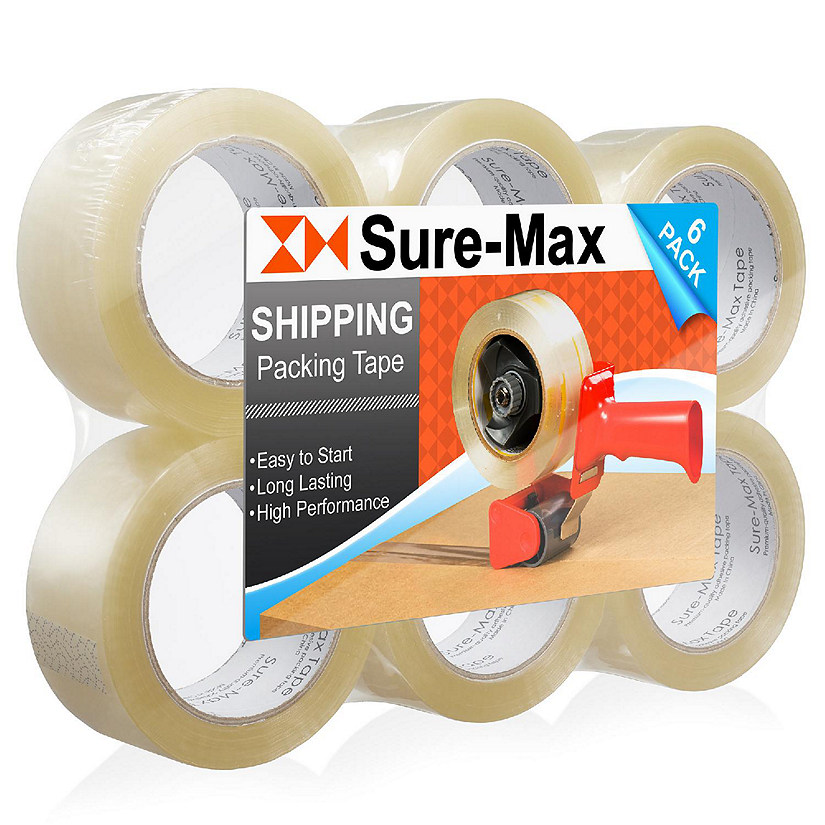 Sure-Max 6 Rolls Carton Sealing Clear Packing Tape Box Shipping - 1.8 mil 2" x 110 Yards Image