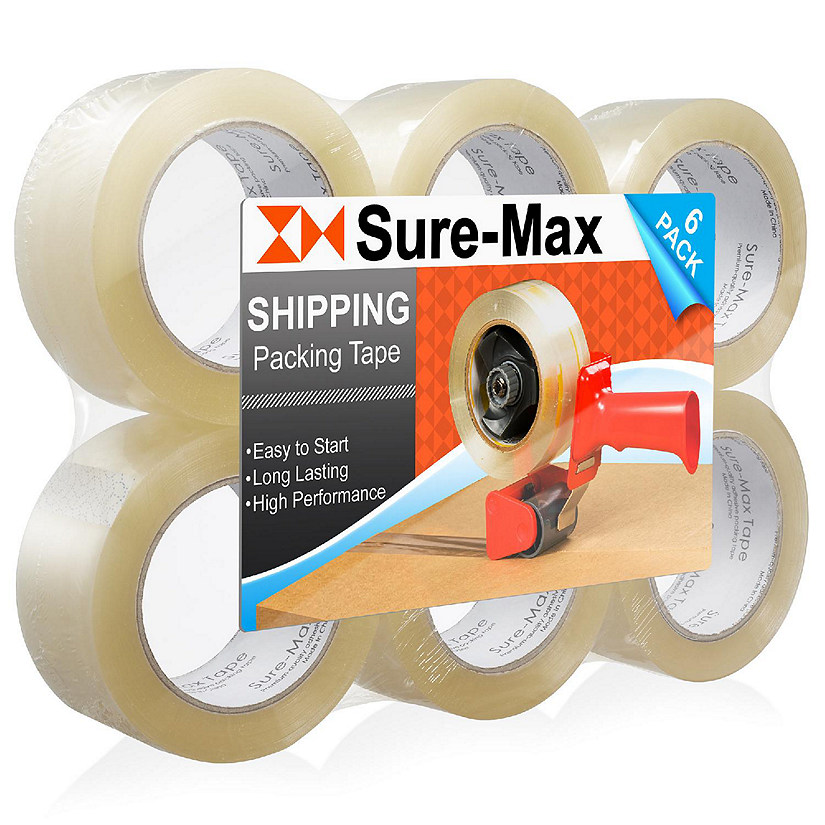 Sure-Max 6 Rolls Carton Sealing Clear Packing Tape Box Shipping - 2 mil 2" x 110 Yards Image
