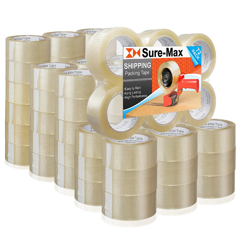 Sure-Max 72 Rolls Carton Sealing Clear Packing Tape Box Shipping- 1.8 mil 2" x 110 Yards Image
