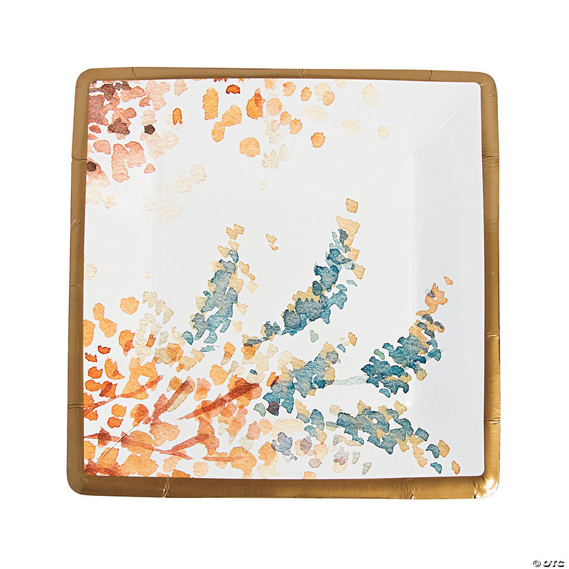 Sweet Fall Flowers Square Paper Dinner Plates - 8 Ct. Image