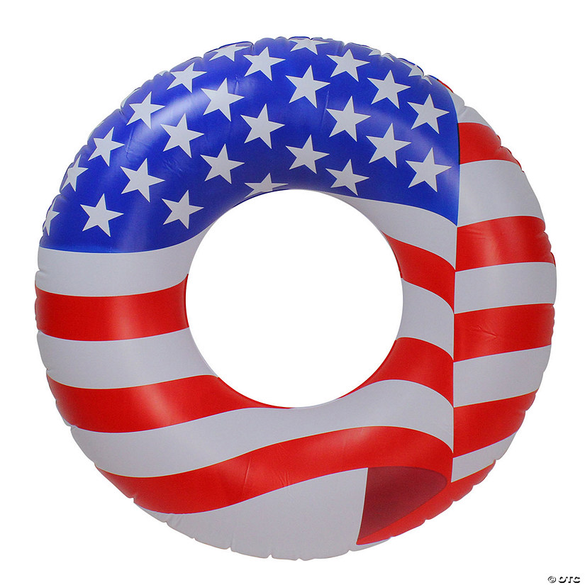 Swim Central 36" Patriotic Stars and Stripes Ring Inflatable Swimming Pool Inner Tube Image