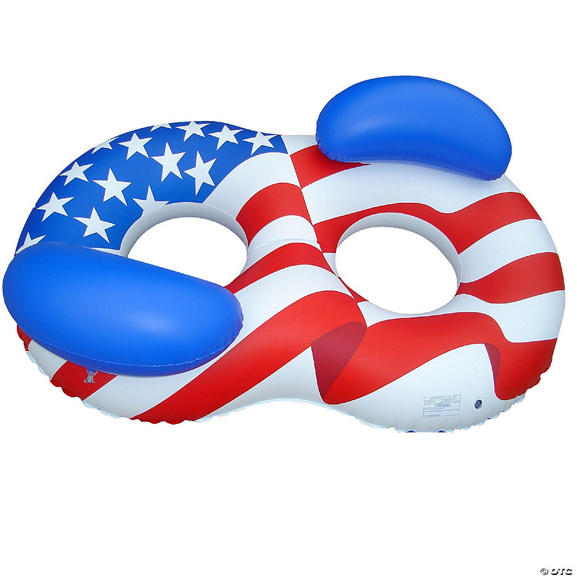 Swim Central 65" Inflatable Patriotic American Flag Duo Circular Swimming Pool Lounger Image