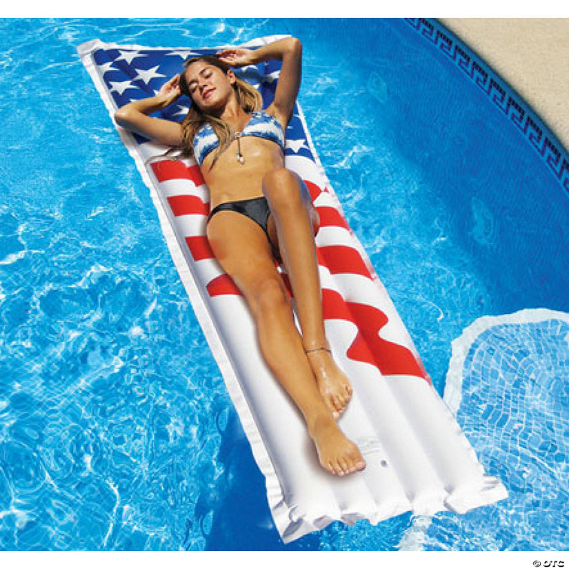 Swim Central 72-Inch Inflatable White and Red American Flag Swimming Pool Air Mattress Image