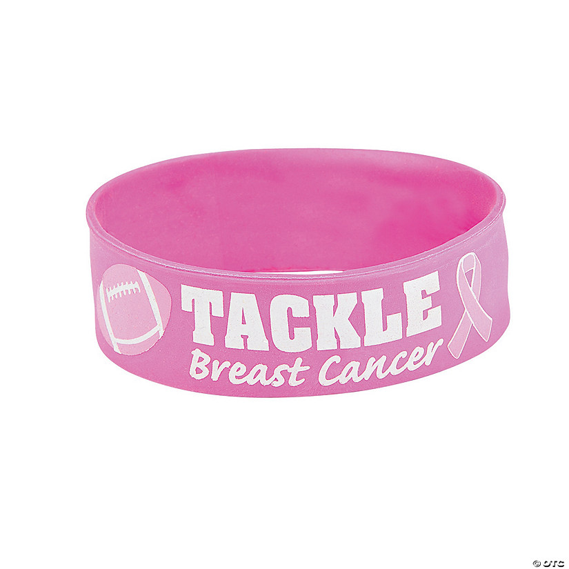Tackle Breast Cancer Big Band Rubber Bracelets - 12 Pc. Image