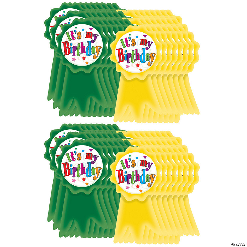 Teacher Created Resources Birthday Ribbons Wear 'Em Badges, 16 Per Pack, 6 Packs Image