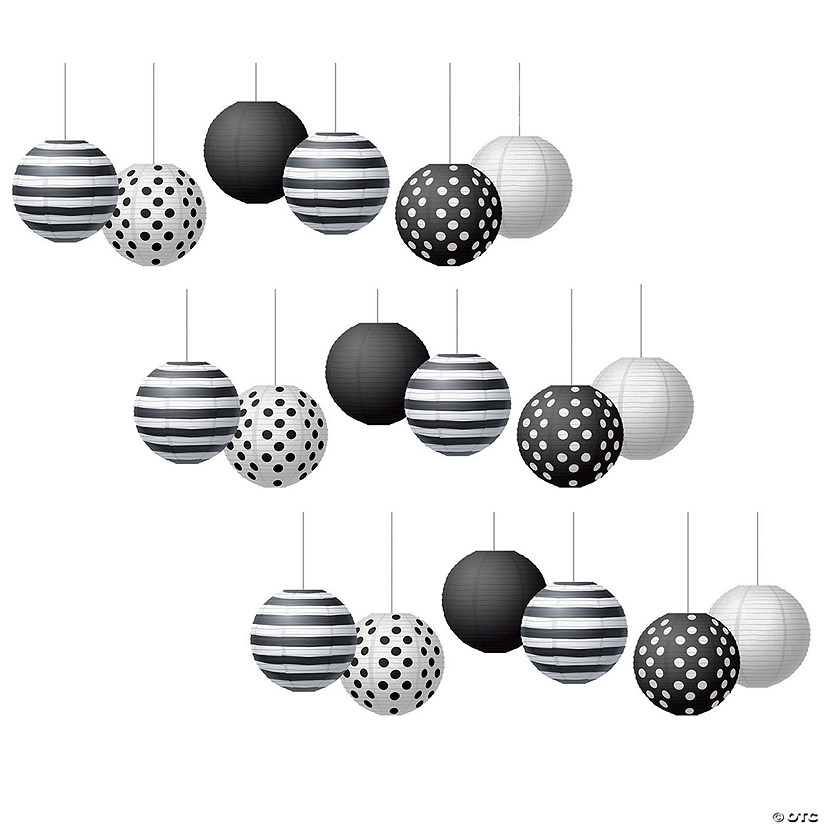 Teacher Created Resources Black & White 8" Hanging Paper Lanterns, 6 Per Pack, 3 Packs Image