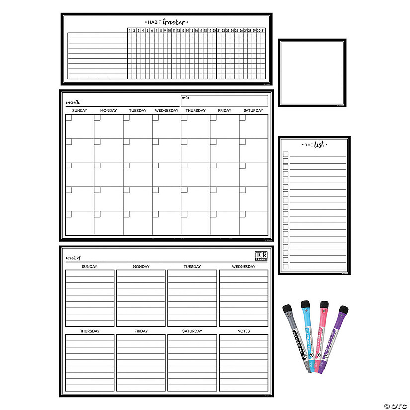 Teacher Created Resources Black & White Dry-Erase Magnetic Calendar Set Image