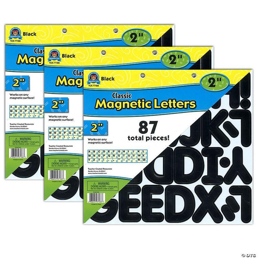 Teacher Created Resources Black Classic 2" Magnetic Letters, 87 Pieces Per Pack, 3 Packs Image