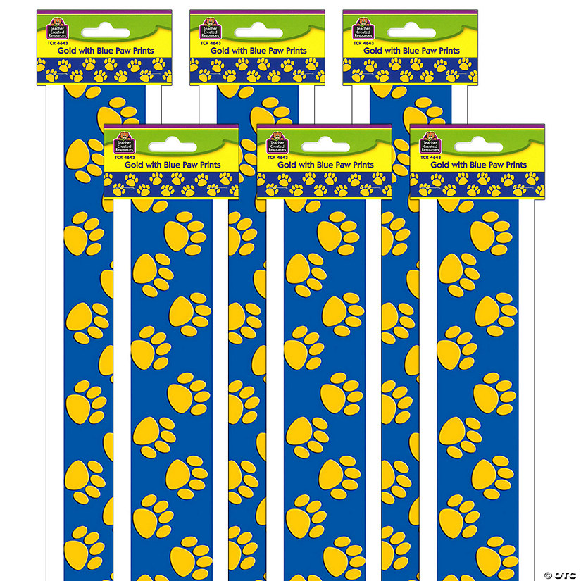 Teacher Created Resources Blue with Gold Paw Prints Border Trim, 35 Feet Per Pack, 6 Packs Image