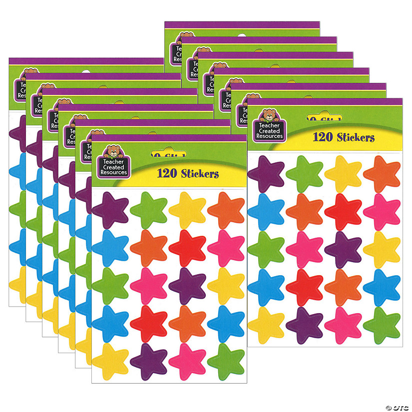 Teacher Created Resources Bright Stars Stickers (die cut star shape), 120 Per Pack, 12 Packs Image
