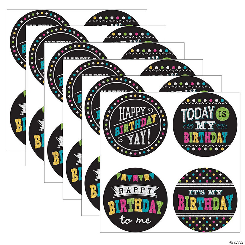 Teacher Created Resources Chalkboard Brights Happy Birthday Wear 'Em Badges, 32 Per Pack, 6 Packs Image