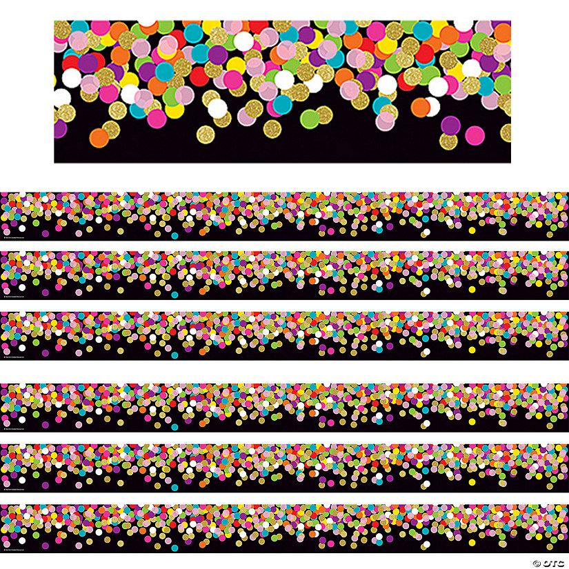 Teacher Created Resources Colorful Confetti on Black Straight Border Trim, 35 Feet Per Pack, 6 Packs Image