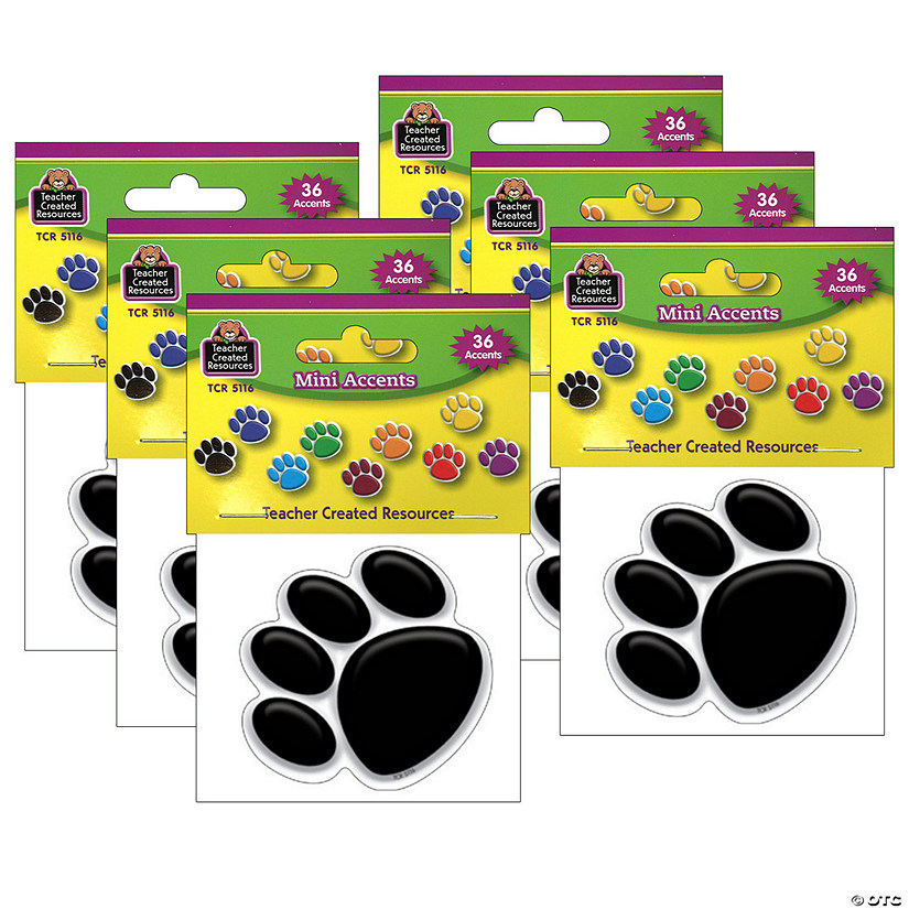 Teacher Created Resources Colorful Paw Prints Mini Accents, 36 Per Pack, 6 Packs Image