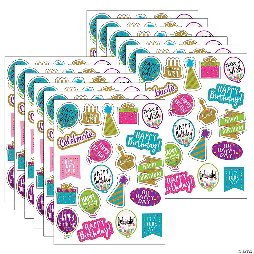 Teacher Created Resources Confetti Happy Birthday Stickers, 120 Per Pack, 12 Packs Image
