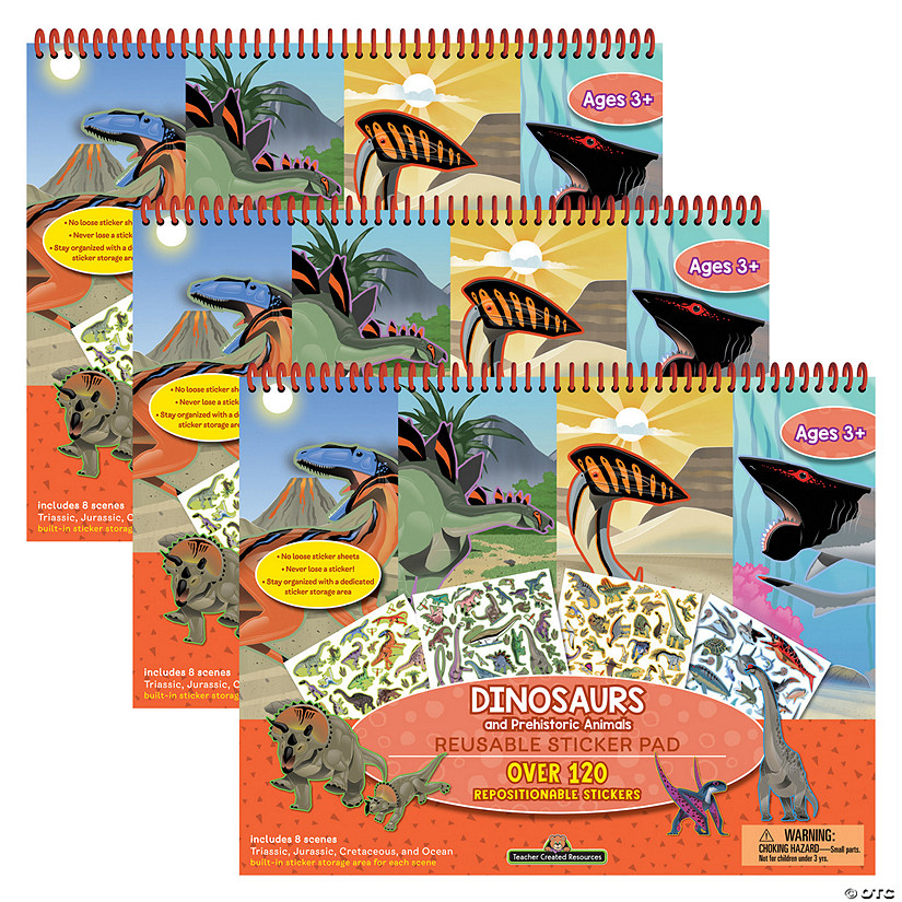 Teacher Created Resources Dinosaurs and Prehistoric Animals Reusable Sticker Pad, Pack of 3 Image