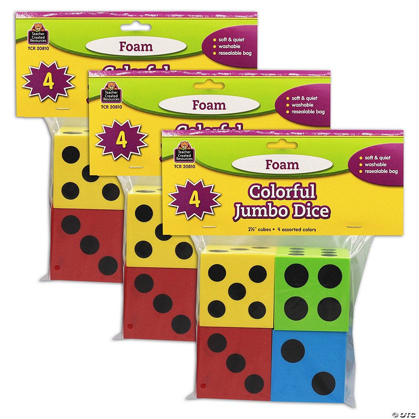 Teacher Created Resources Foam Colorful Jumbo Dice, 4 Per Pack, 3 Packs Image
