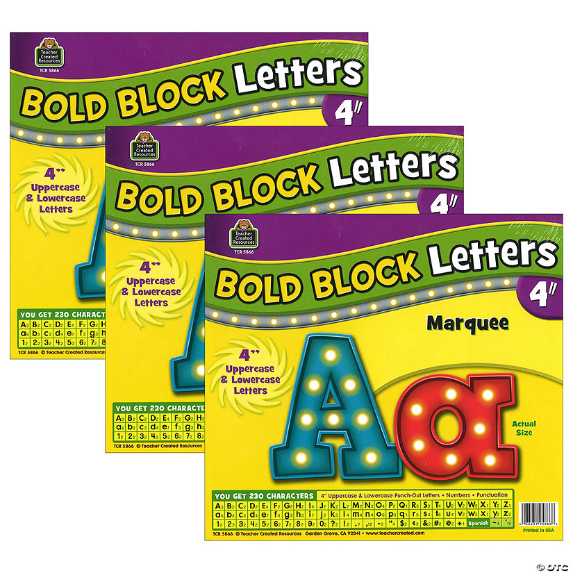 Teacher Created Resources Marquee Bold Block 4" Letters Combo Pack, 230 Pieces Per Pack, 3 Packs Image