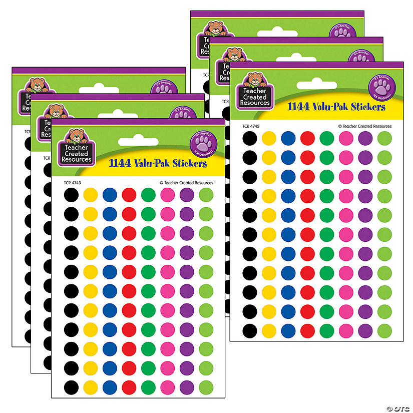Teacher Created Resources Mini Colorful Circles Valu-Pak Stickers, 1144 Per Pack, 6 Packs Image
