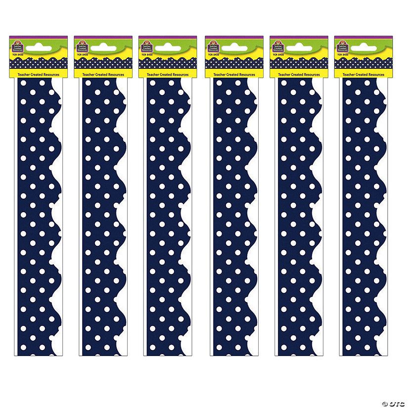 Teacher Created Resources Navy Polka Dots Scalloped Border Trim, 35 Feet Per Pack, 6 Packs Image