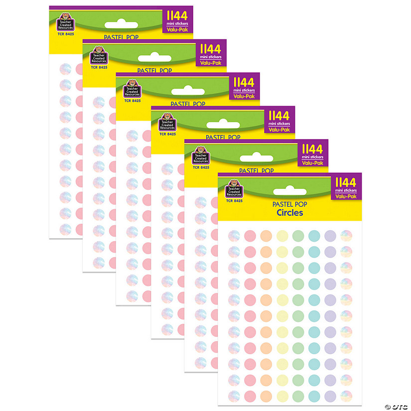 Teacher Created Resources Pastel Pop Circles Mini Stickers Valu - Pack, 1144 Per Pack, 6 Packs Image