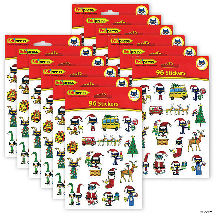 Teacher Created Resources Pete the Cat Christmas Stickers, 120 Per Pack, 12 Packs Image
