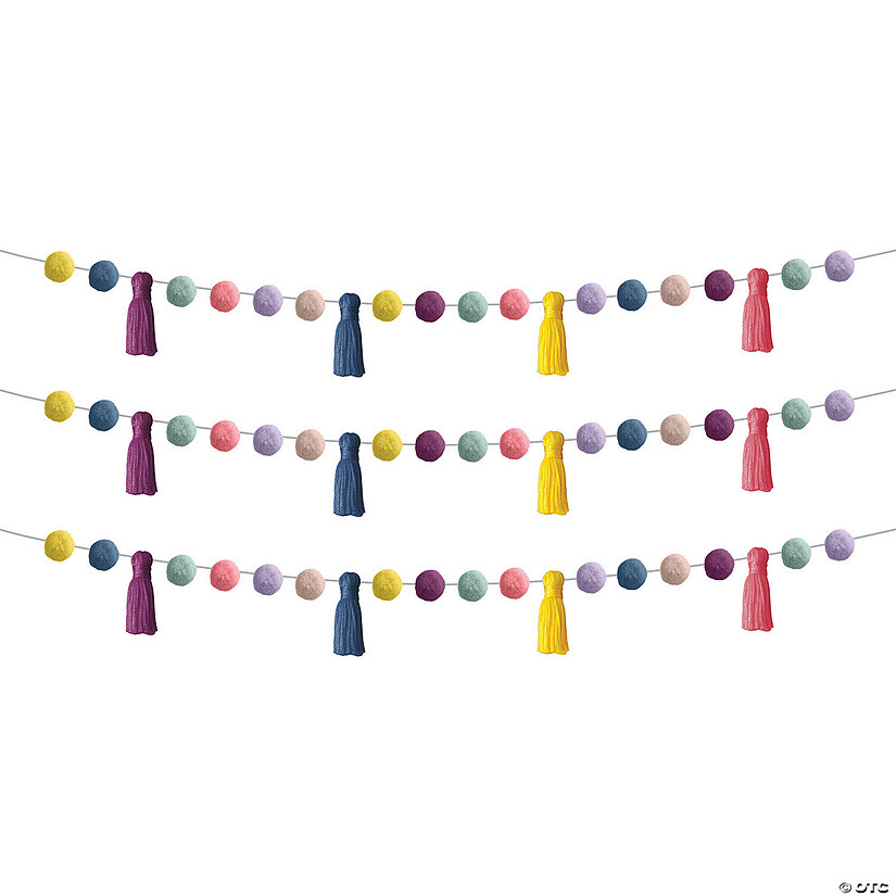 Teacher Created Resources Pom-Poms and Tassels Garland, Pack of 3 Image