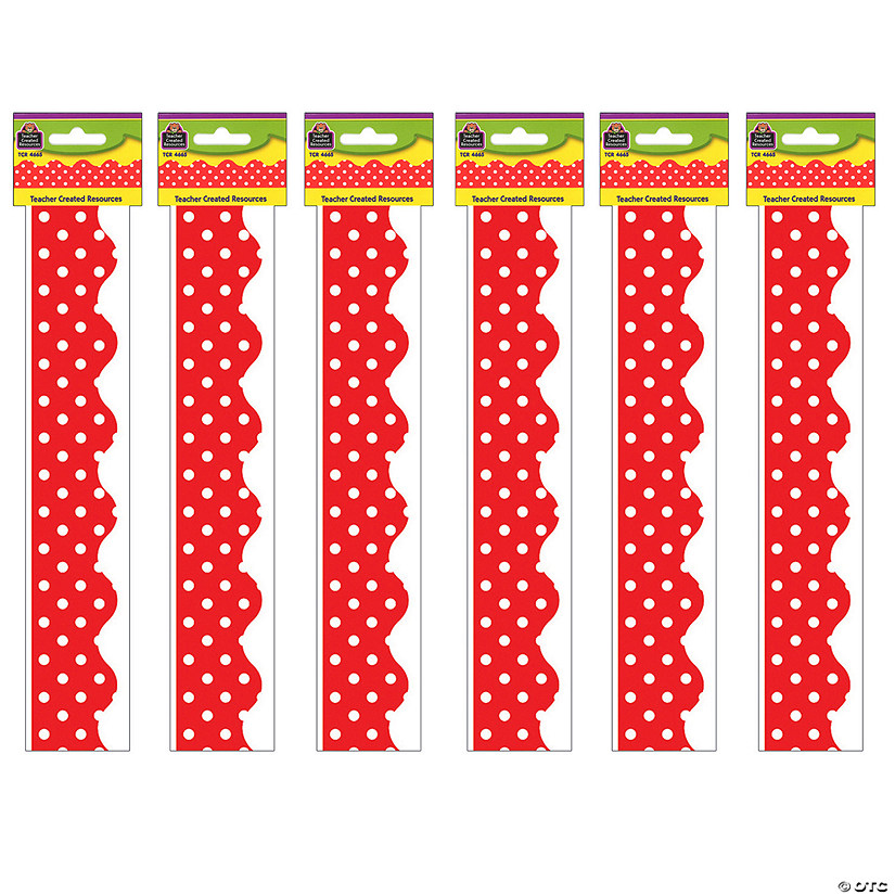 Teacher Created Resources Red Mini Polka Dots Border Trim, 35 Feet Per Pack, 6 Packs Image