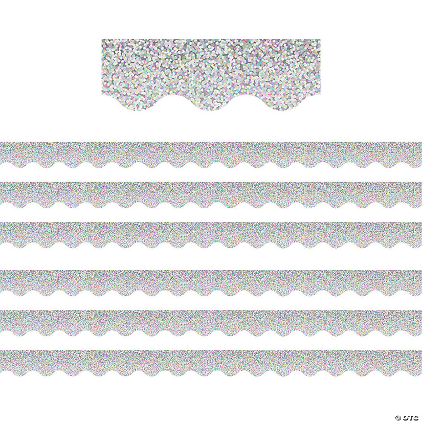 Teacher Created Resources Silver Sparkle Scalloped Border Trim, 35 Feet Per Pack, 6 Packs Image