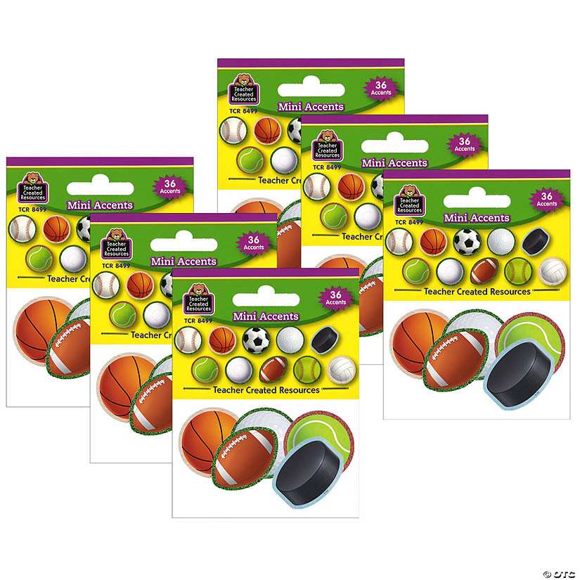 Teacher Created Resources Sports Mini Accents, 36 Per Pack, 6 Packs Image